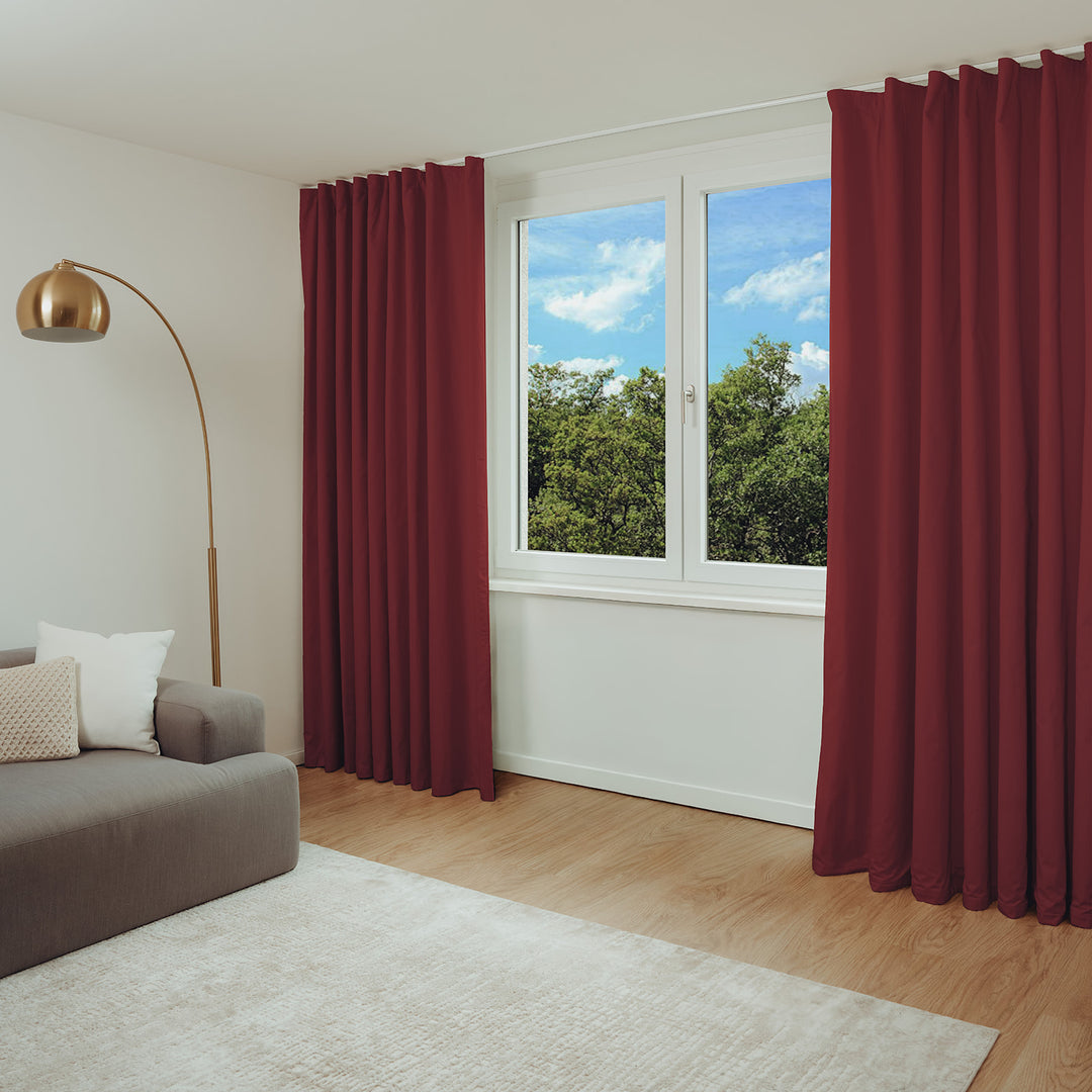 Schallschutzvorhang psssst 640g/m² bordeaux mit Faltenband – schalldämmend