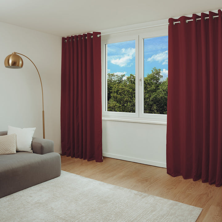 Schallschutzvorhang psssst 640g/m² bordeaux mit Ösen schwarz – schalldämmend