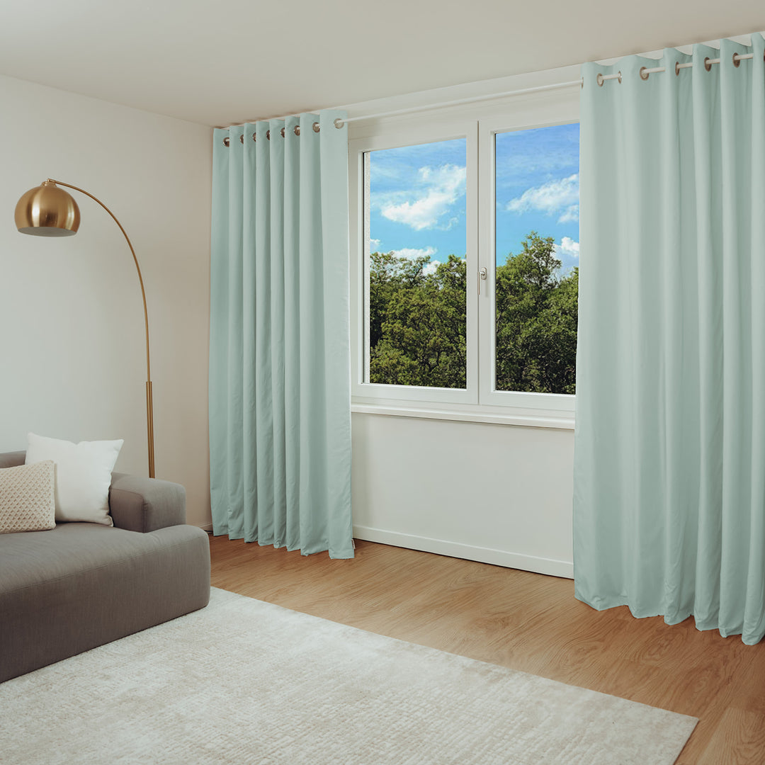 Schallschutzvorhang psssst 1.300g/m² pastellblau mit Ösen silber – schalldämmend