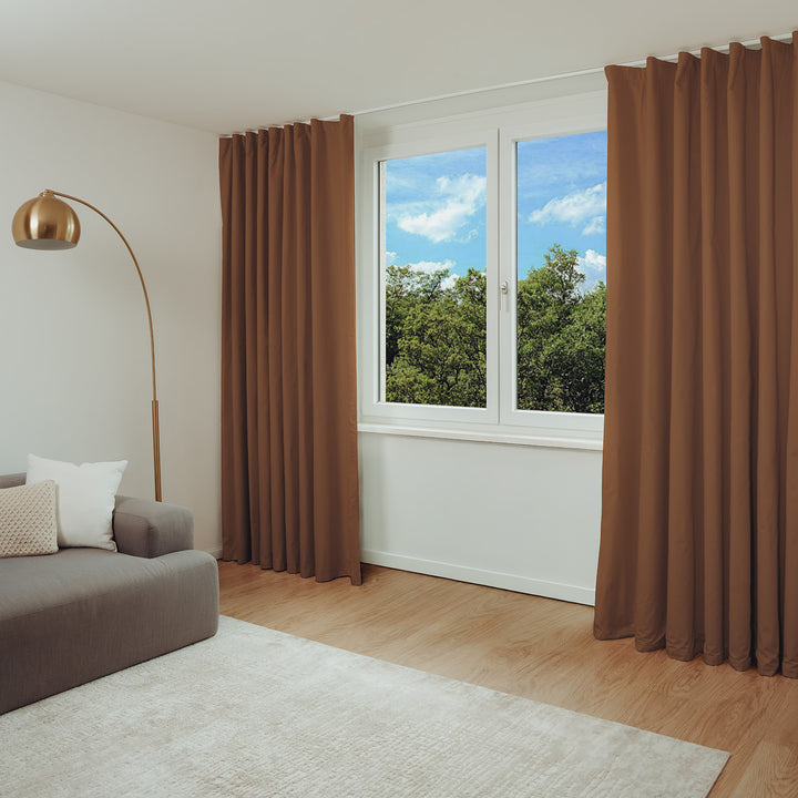 Schallschutzvorhang psssst 1.300g/m² walnuss mit Faltenband – schalldämmend